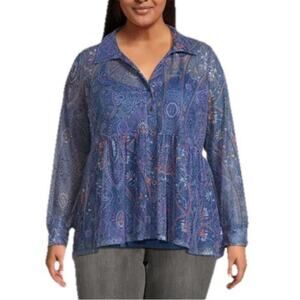Terra & Sky Mesh Print Top Women 4X Purple Floral Paisley Feminine Cottage Fairy